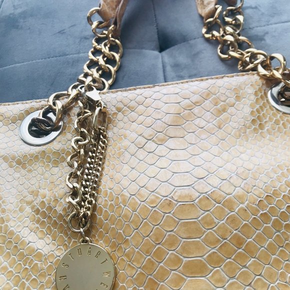 Stuart Weitzman embossed honey leather with gold - Picture 2 of 8